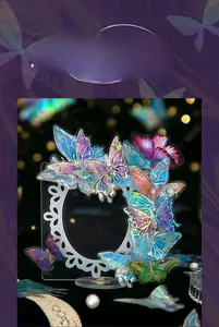 Detail of holographic butterfly stickers with 3D shell luster and pearlescent textures