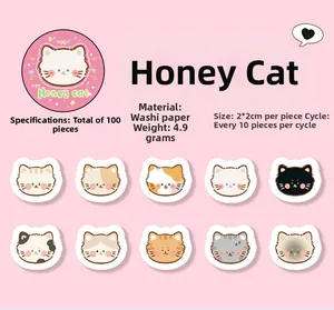 Detail showing 10 cat pattern washi stickers in pink layout with size specifications