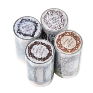 Vintage PET decorative tape set with ornate Victorian border patterns, 4 rolls for DIY journaling