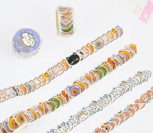 Cute cartoon animal washi tape stickers featuring cats, tigers, and rabbits for journaling