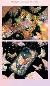 Holographic laser butterfly stickers with 30 pieces for DIY phone case and journal deco