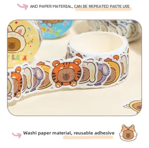 Detail of cute capybara washi tape featuring die-cut animal character designs