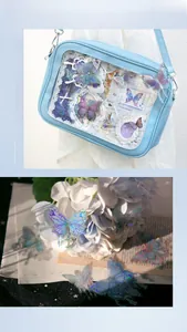 Detail of decorative butterfly stickers with iridescent shell luster for scrapbooks