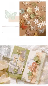 Détails macro de chutes de papier vintage fleuries et papillons avec accents de perles