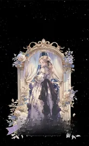 Detail of PET sticker showing a noble lady with laser gold finish and crystal texture