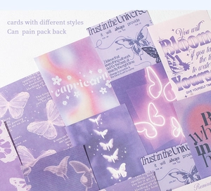 Collage of aesthetic purple scrapbooking paper with butterflies and star signs