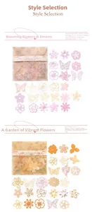 Détail d'autocollants fleurs et papillons de 50 pièces au style vintage chic