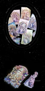 Detailed holographic PET stickers with shell light finish and retro figure designs