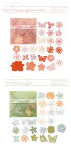 Détails d'autocollants fleurs et papillons pour scrapbooking en tons rouge et vert