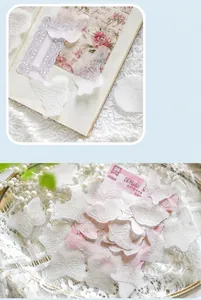 Kant vlinder stickers voor junk journals, set van 30 witte transparante papier stickers