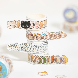 Cute animal theme washi tape set featuring assorted cartoon stickers for journaling