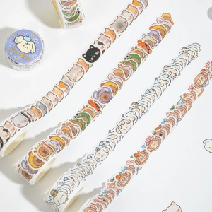 Cartoon animal washi tape set featuring cute cats and dogs for journaling and DIY crafts