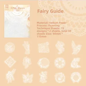 Detail van White Dream plakboek stickers met reliëftextuur en elfjes ontwerpen