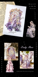 Detail of Lady Rose PET stickers with holographic foil featuring gothic floral designs