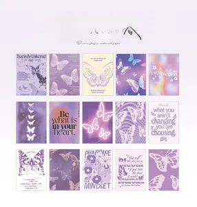 Flat lay of 15 purple vintage scrapbooking papers with butterfly and Capricorn motifs