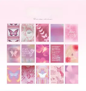 Detail of 15 aesthetic scrapbooking paper designs with butterflies and dreamy pink gradients