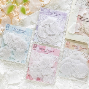 Vintage Overtrekpapier Scrapbook Materialen White Dream Serie Reliëf Vlinder Sneeuwvlok Elf Veer Journaling Decoratie Pakket