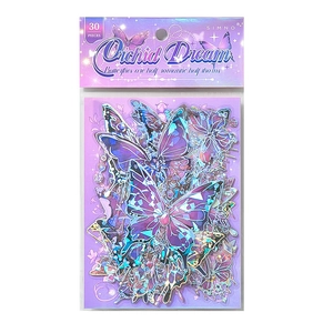 SIMNO Orchid Dream 30pcs butterfly stickers with iridescent laser shell effect for journaling