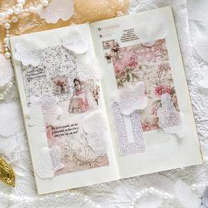 Witte 3D-reliëfstickers met kant en vlinders voor vintage journalversiering