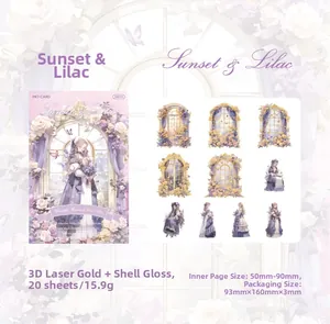 Detail of Sunset & Lilac PET stickers with 3D laser gold and shell light finish