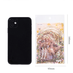 Size comparison of retro girl stickers showing 160mm x 93mm dimensions next to a phone