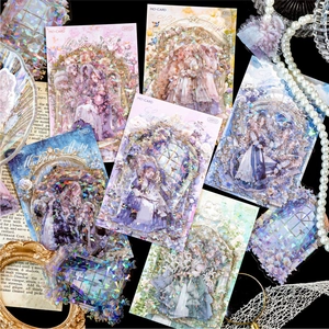 Victorian style PET sticker set with shell light laser finish for DIY journaling 20pcs