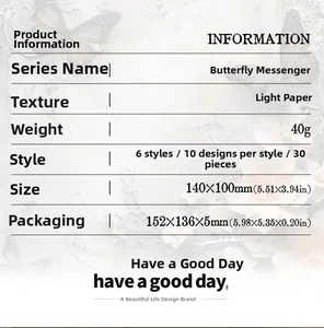 Detaillierte Spezifikationstabelle der Butterfly Messenger Scrapbooking-Papier Serie 30 Blatt