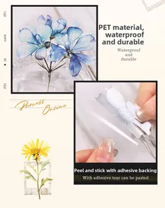 Detailed view of waterproof PET floral stickers with self-adhesive backing for DIY crafts