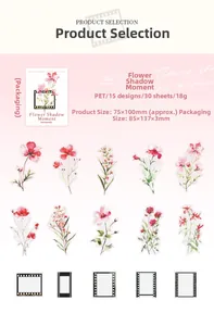 Detailed view of floral PET stickers with film frames from Flower Shadow Moment collection