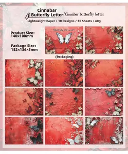 Detailansicht von 30 Vintage Schmetterlings-Dekopapieren in Rot mit 140x100mm Maßen