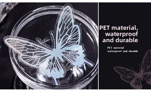 Nahaufnahme von holografischem Schmetterlings-PET-Sticker, wasserfest und langlebig