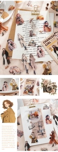 Détail d'autocollants en PET avec illustrations de filles rétro et motifs de mode
