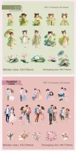 Détail d'autocollants PET avec 30 feuilles de motifs de filles et d'illustrations florales