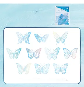 Detailansicht von 10 blauen PET-Schmetterlingsaufklebern im Format 7,2x5,8cm für Scrapbooking