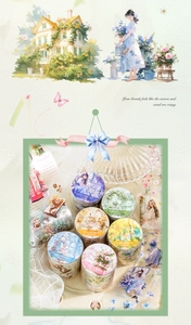 Detail of Beautiful Garden Series PET tape set featuring floral and manor illustrations