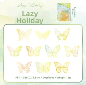 Details von 20 Schmetterlings-PET-Aufklebern mit grünem Farbverlauf für Scrapbooking