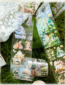 Detailed PET tape featuring vintage watercolor piano, violin and floral motifs for journaling
