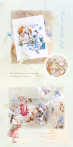 Detail of floral PET tape showing hand-drawn garden illustrations for journaling