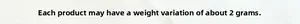 Detail text showing a 2g weight tolerance specification for PET decorative tape