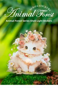 Détail de l'autocollant chat à effet laser de la collection Animal Forest sur mousse