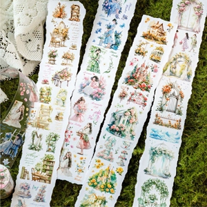 Matte PET decorative tape with floral patterns and vintage girls for scrapbooking