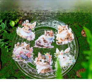 Détail d'autocollants PET chat et lapin sur mousse pour la décoration de journaux