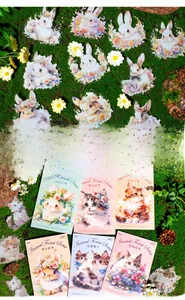 Vue détaillée des autocollants PET Forêt Animale avec motifs aquarelle de lapins et chats