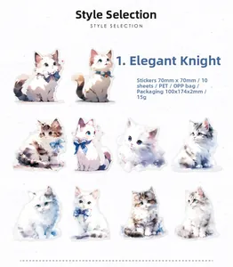 Détails de 10 autocollants de chat collection Chevalier Élégant en PET transparent