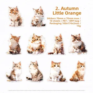 Vue détaillée de 10 autocollants de chats à l'aquarelle avec thème forêt animale