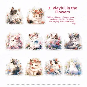 Détail de 10 autocollants de chats en PET à l'aquarelle pour la décoration de journaux