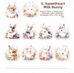 Détail de 10 autocollants PET lapin pour scrapbooking avec motifs floraux