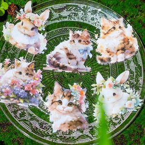 Autocollants holographiques chat et lapin sur mousse pour décoration de carnet animalier