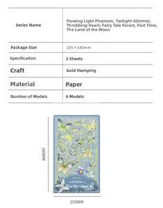 Detailed size chart for butterfly gold stamping stickers including dimensions and materials
