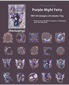 Catálogo detallado de pegatinas PET Purple Night Fairy con engranajes y hadas